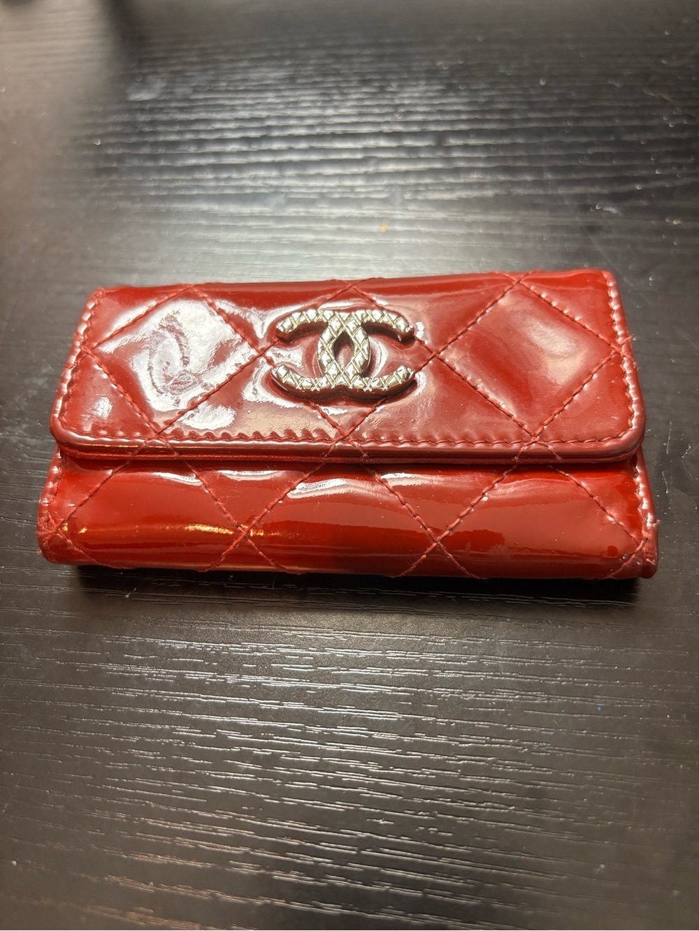 AUTHENTIC Chanel Brilliant Red Patent Leather Key Case Flap Wallet